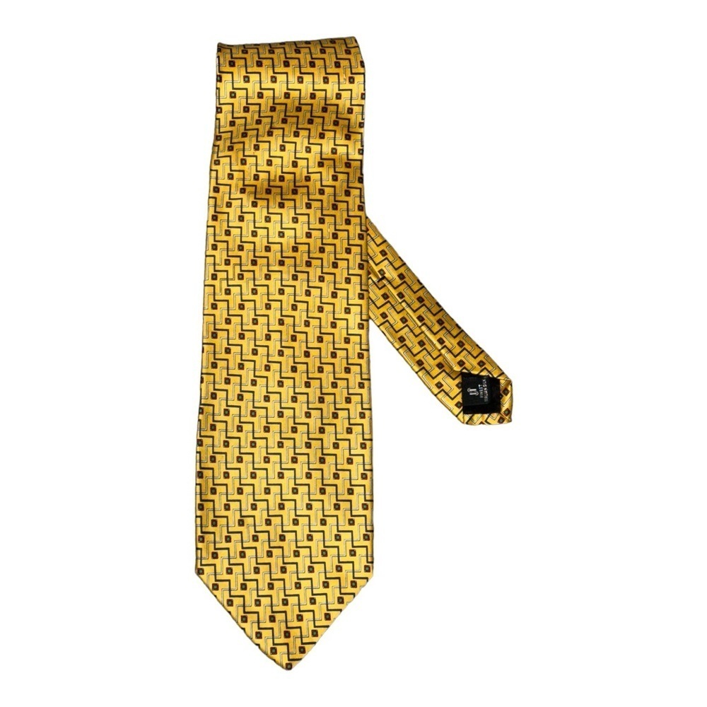 Hickey Freeman Italian Silk Yellow Abstract Print Tie.